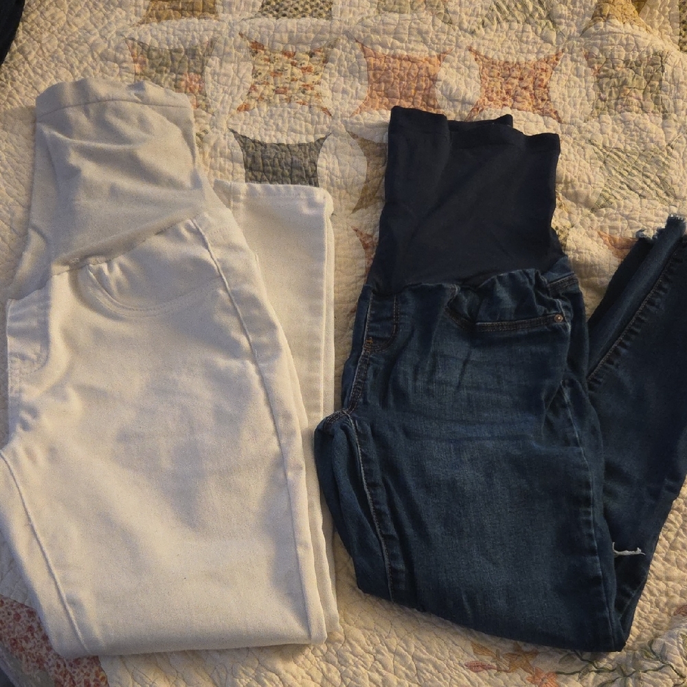 White & Blue Denim Maternity Pants Bundle